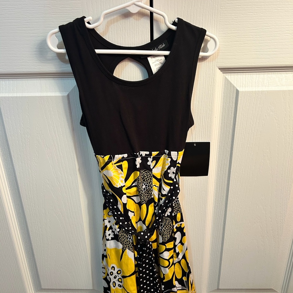 Sleeveless Black & Yellow Floral Fit-and-Flare Dress